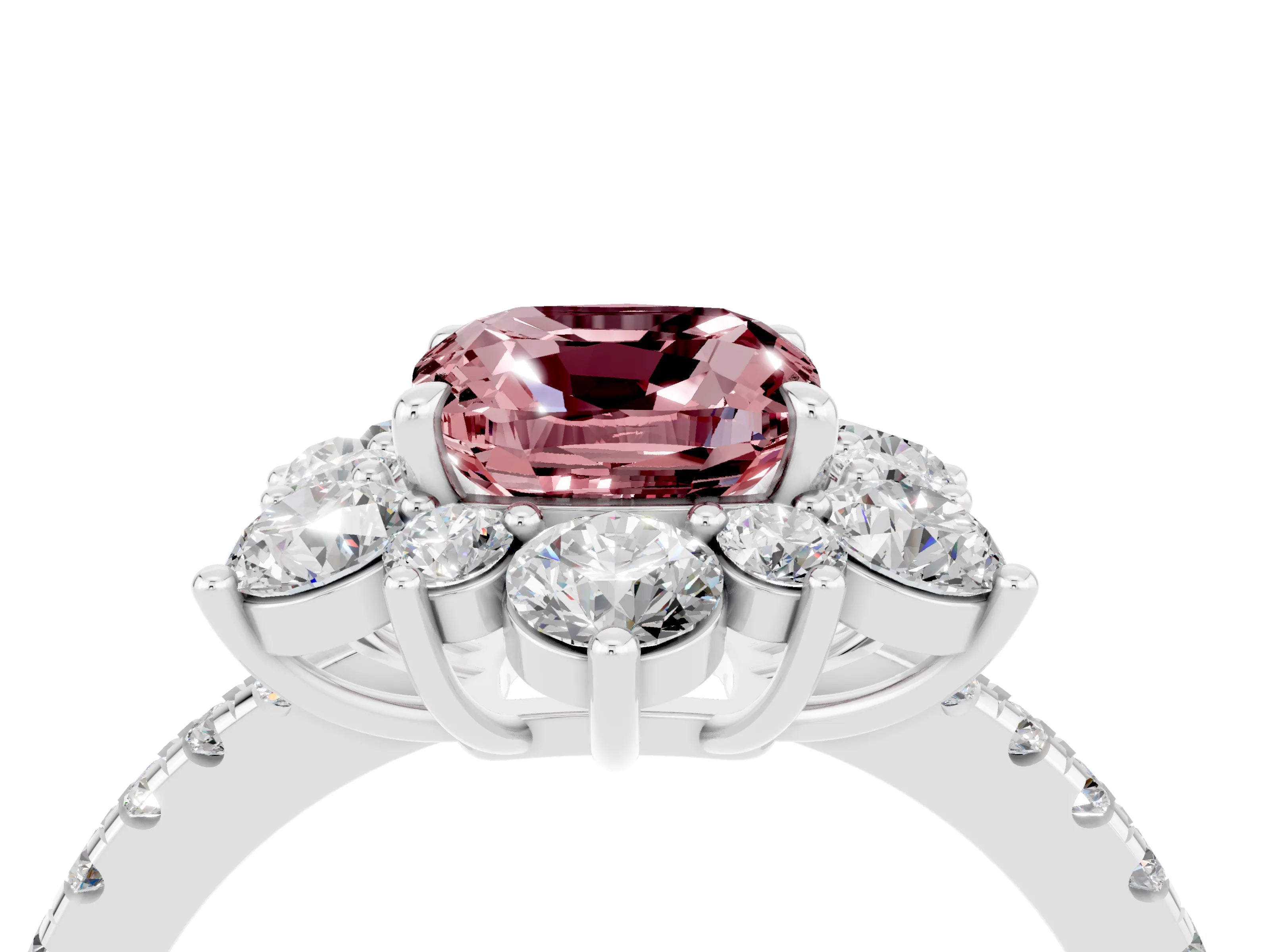 White gold Cushion Cut Cut Diamond Floral Halo Pave Band with Prong Setting_4