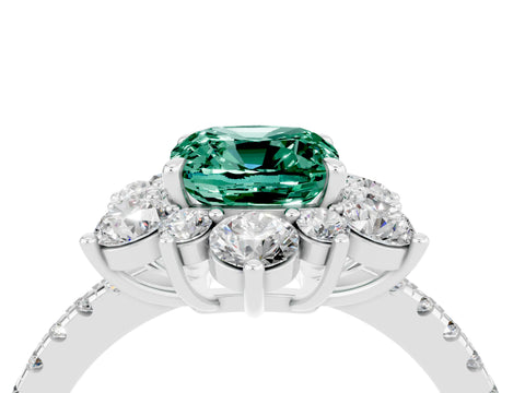 White gold Cushion Cut Cut Diamond Floral Halo Pave Band with Prong Setting_4