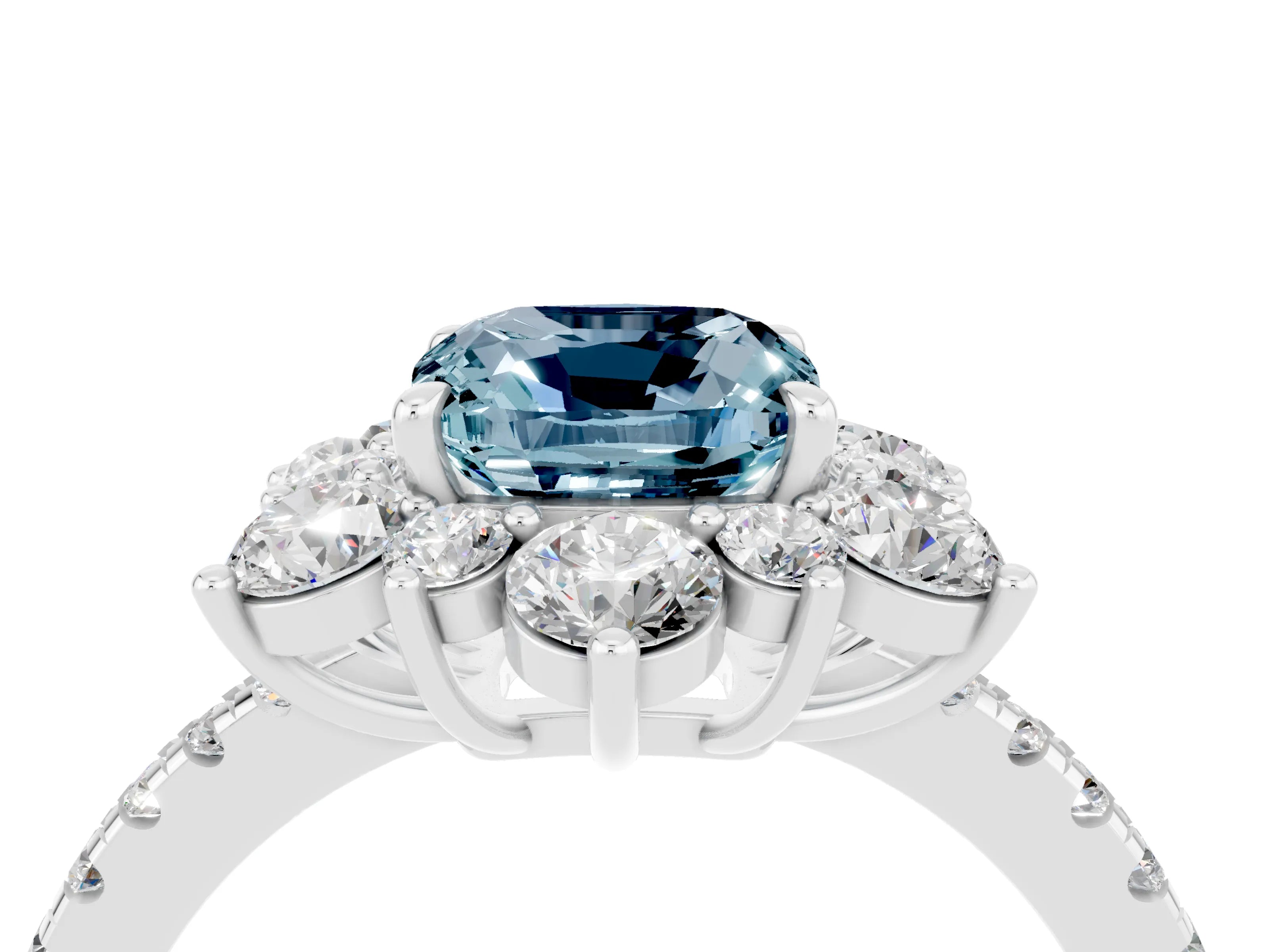 White gold Cushion Cut Cut Diamond Floral Halo Pave Band with Prong Setting_4
