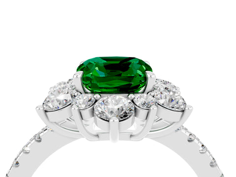 White gold Cushion Cut Cut Diamond Floral Halo Pave Band with Prong Setting_4