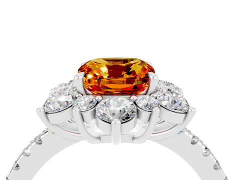 White gold Cushion Cut Cut Diamond Floral Halo Pave Band with Prong Setting_4