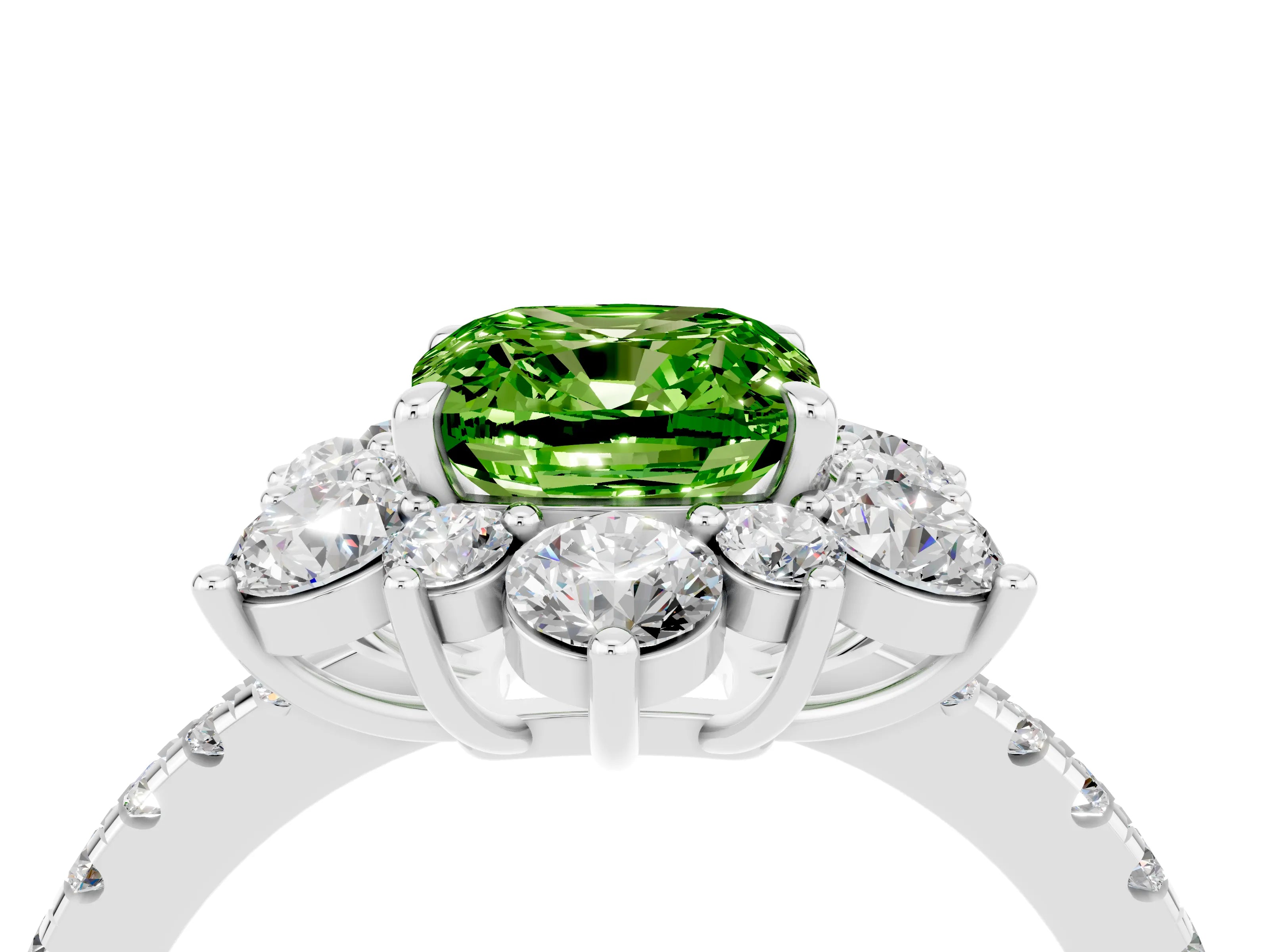White gold Cushion Cut Cut Diamond Floral Halo Pave Band with Prong Setting_4