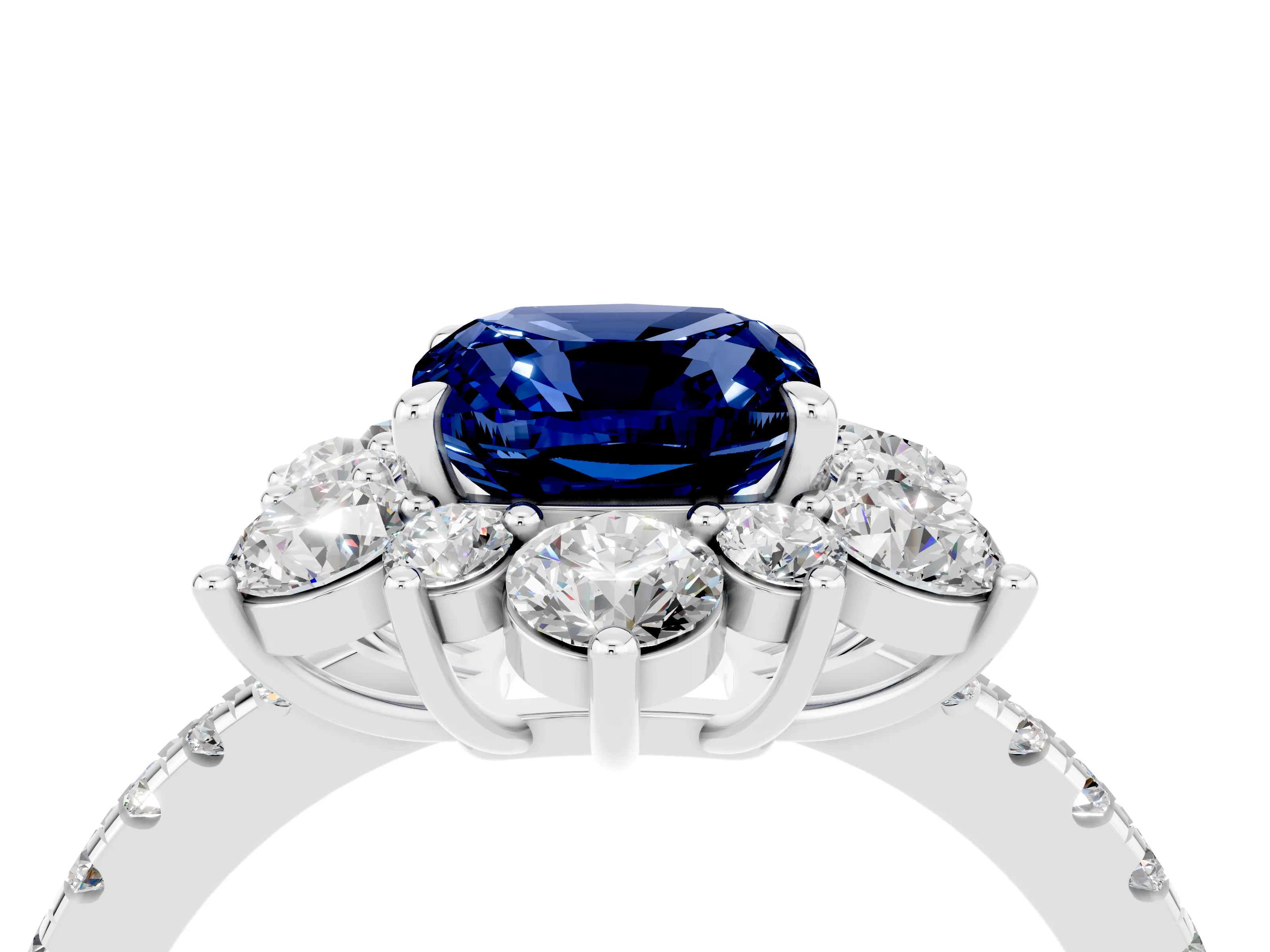 White gold Cushion Cut Cut Diamond Floral Halo Pave Band with Prong Setting_4