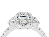 White gold Cushion Cut Cut Diamond Floral Halo Pave Band with Prong Setting_4