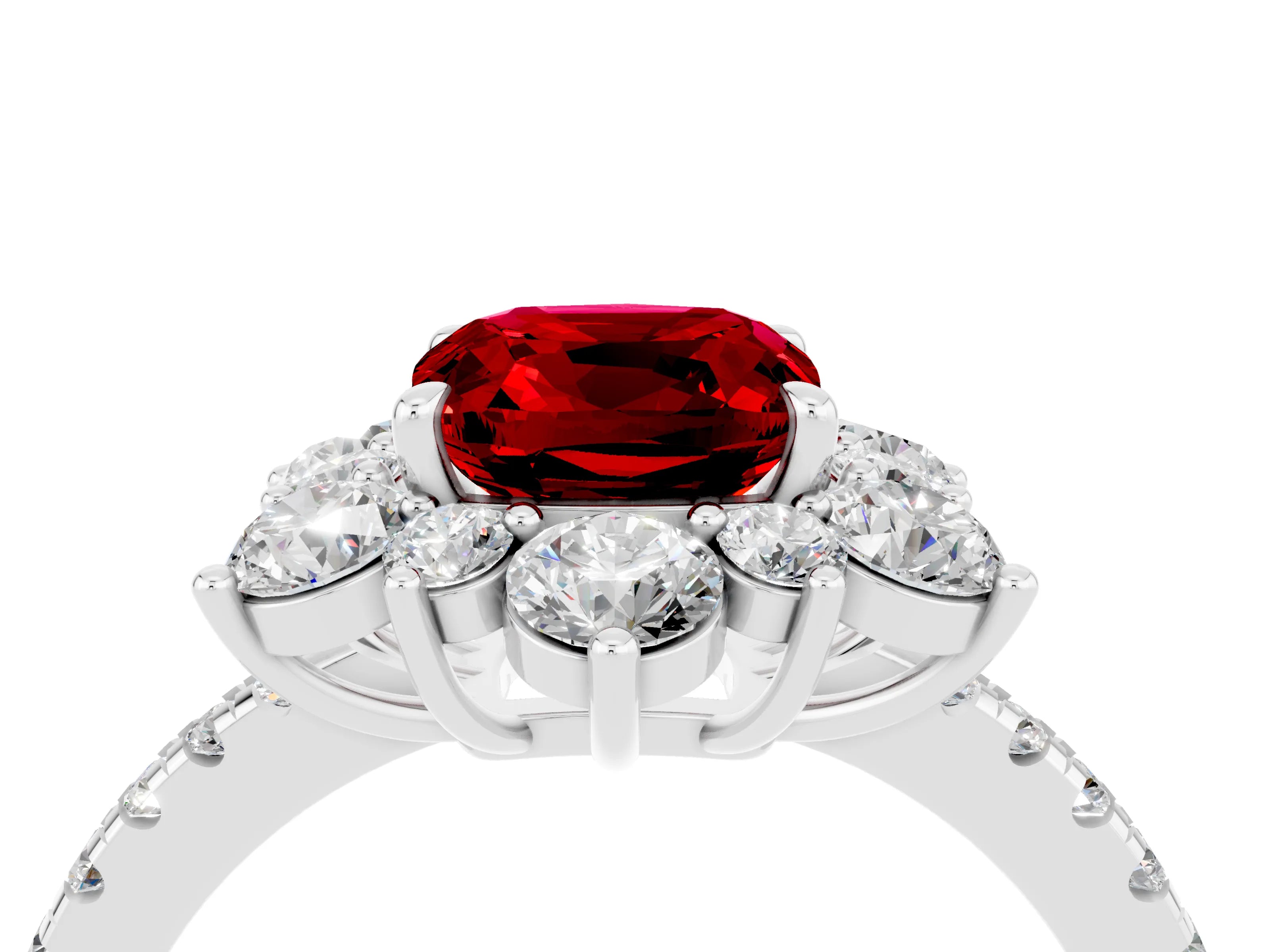 White gold Cushion Cut Cut Diamond Floral Halo Pave Band with Prong Setting_4