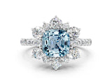 White gold Cushion Cut Cut Diamond Floral Halo Pave Band with Prong Setting