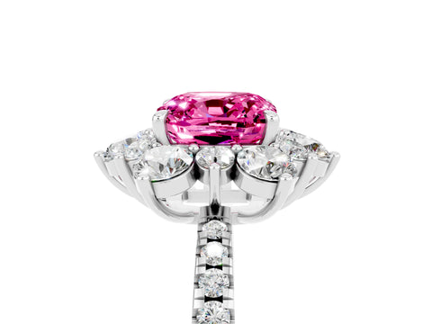 White gold Cushion Cut Cut Diamond Floral Halo Pave Band with Prong Setting_5