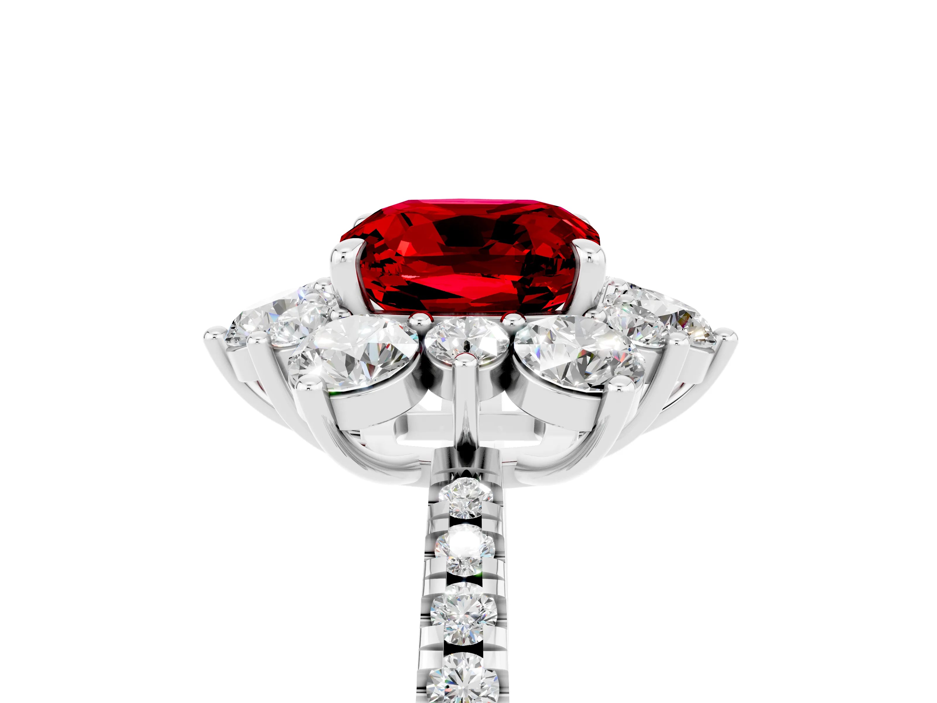White gold Cushion Cut Cut Diamond Floral Halo Pave Band with Prong Setting_5