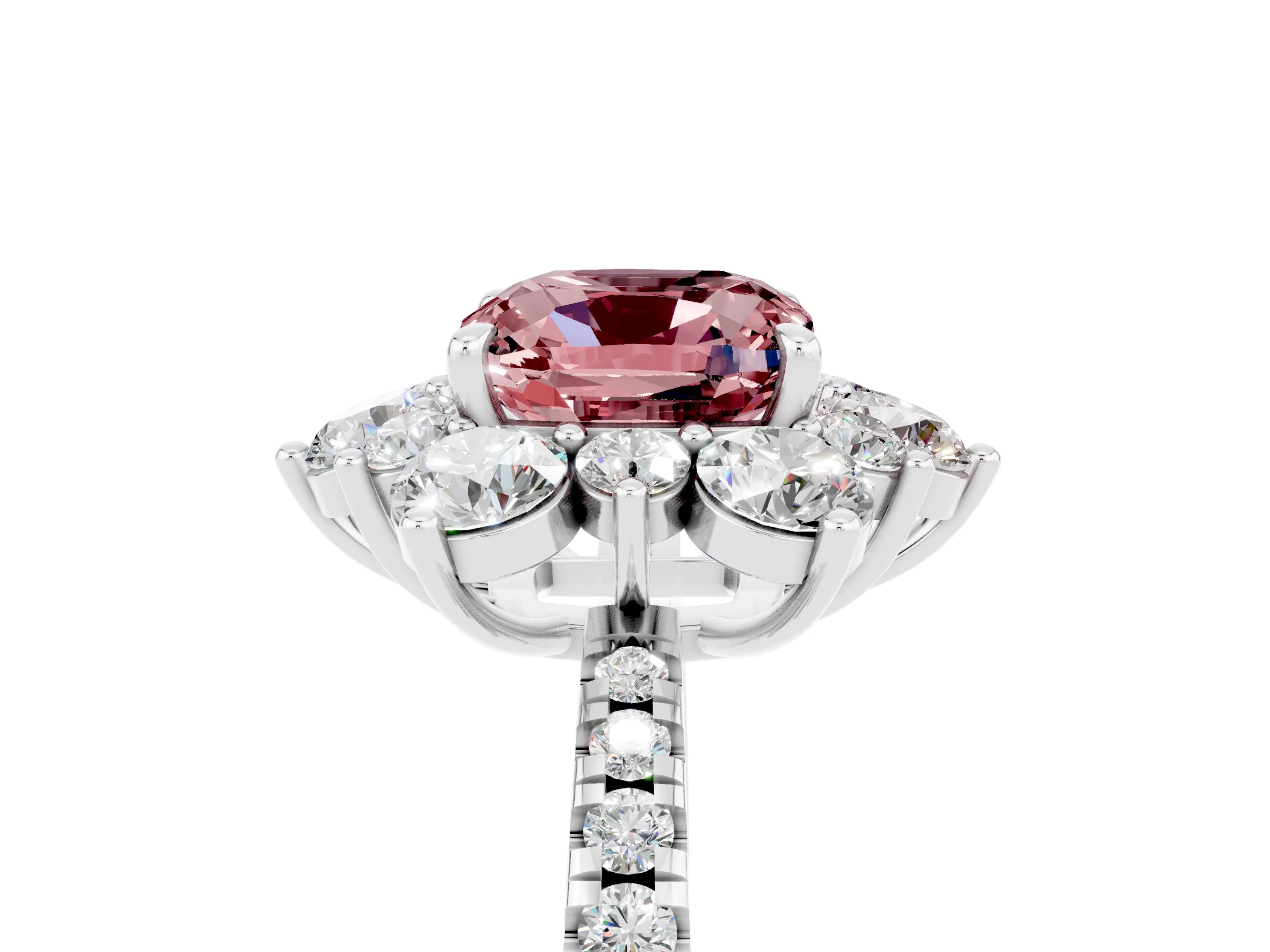 White gold Cushion Cut Cut Diamond Floral Halo Pave Band with Prong Setting_5