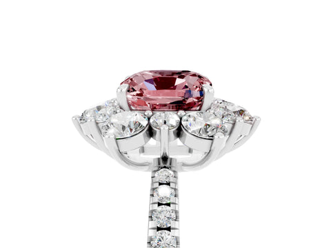 White gold Cushion Cut Cut Diamond Floral Halo Pave Band with Prong Setting_5