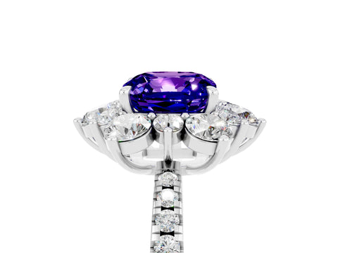 White gold Cushion Cut Cut Diamond Floral Halo Pave Band with Prong Setting_5
