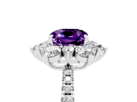 White gold Cushion Cut Cut Diamond Floral Halo Pave Band with Prong Setting_5