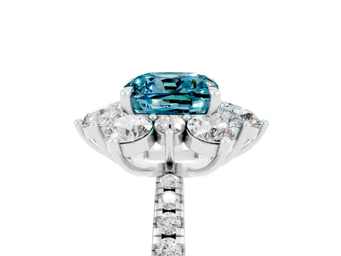 White gold Cushion Cut Cut Diamond Floral Halo Pave Band with Prong Setting_5