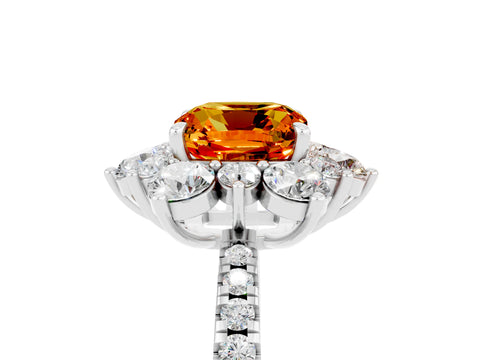 White gold Cushion Cut Cut Diamond Floral Halo Pave Band with Prong Setting_5