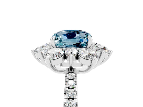 White gold Cushion Cut Cut Diamond Floral Halo Pave Band with Prong Setting_5