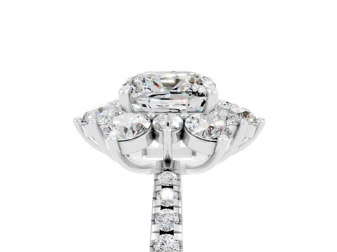 White gold Cushion Cut Cut Diamond Floral Halo Pave Band with Prong Setting_5