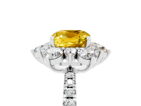White gold Cushion Cut Cut Diamond Floral Halo Pave Band with Prong Setting_5