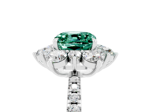 White gold Cushion Cut Cut Diamond Floral Halo Pave Band with Prong Setting_5