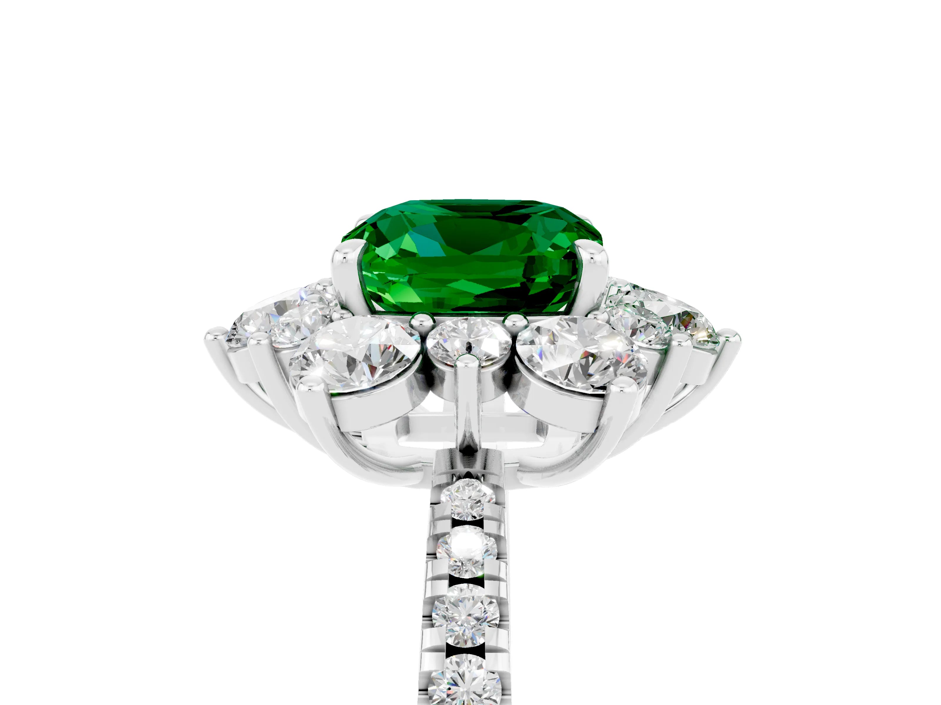 White gold Cushion Cut Cut Diamond Floral Halo Pave Band with Prong Setting_5
