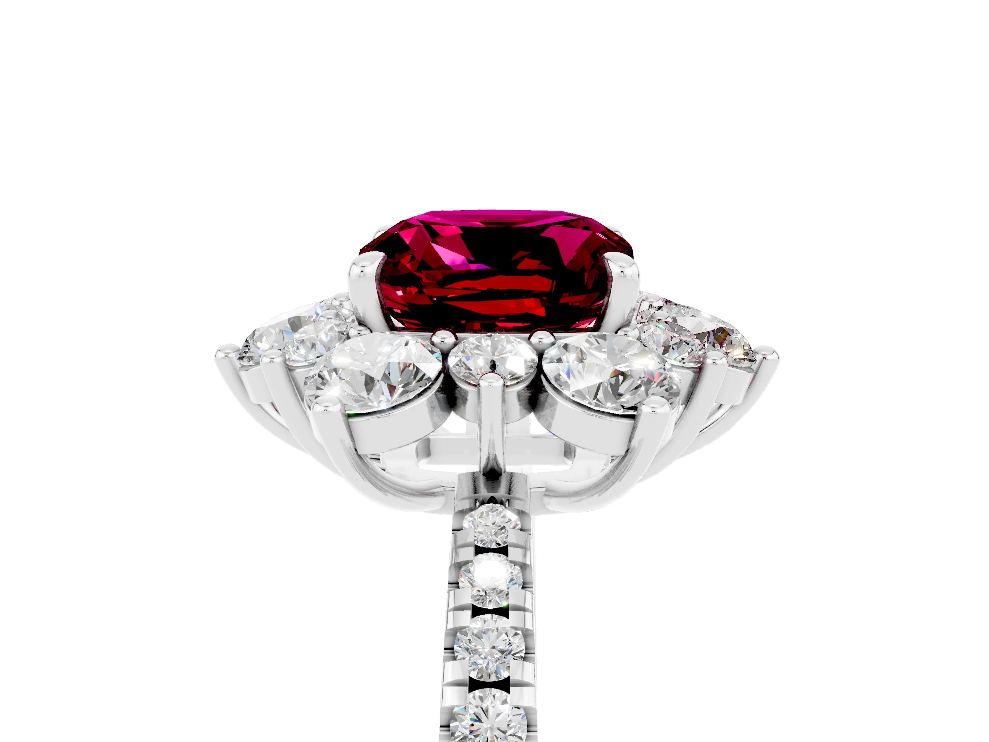 White gold Cushion Cut Cut Diamond Floral Halo Pave Band with Prong Setting_5