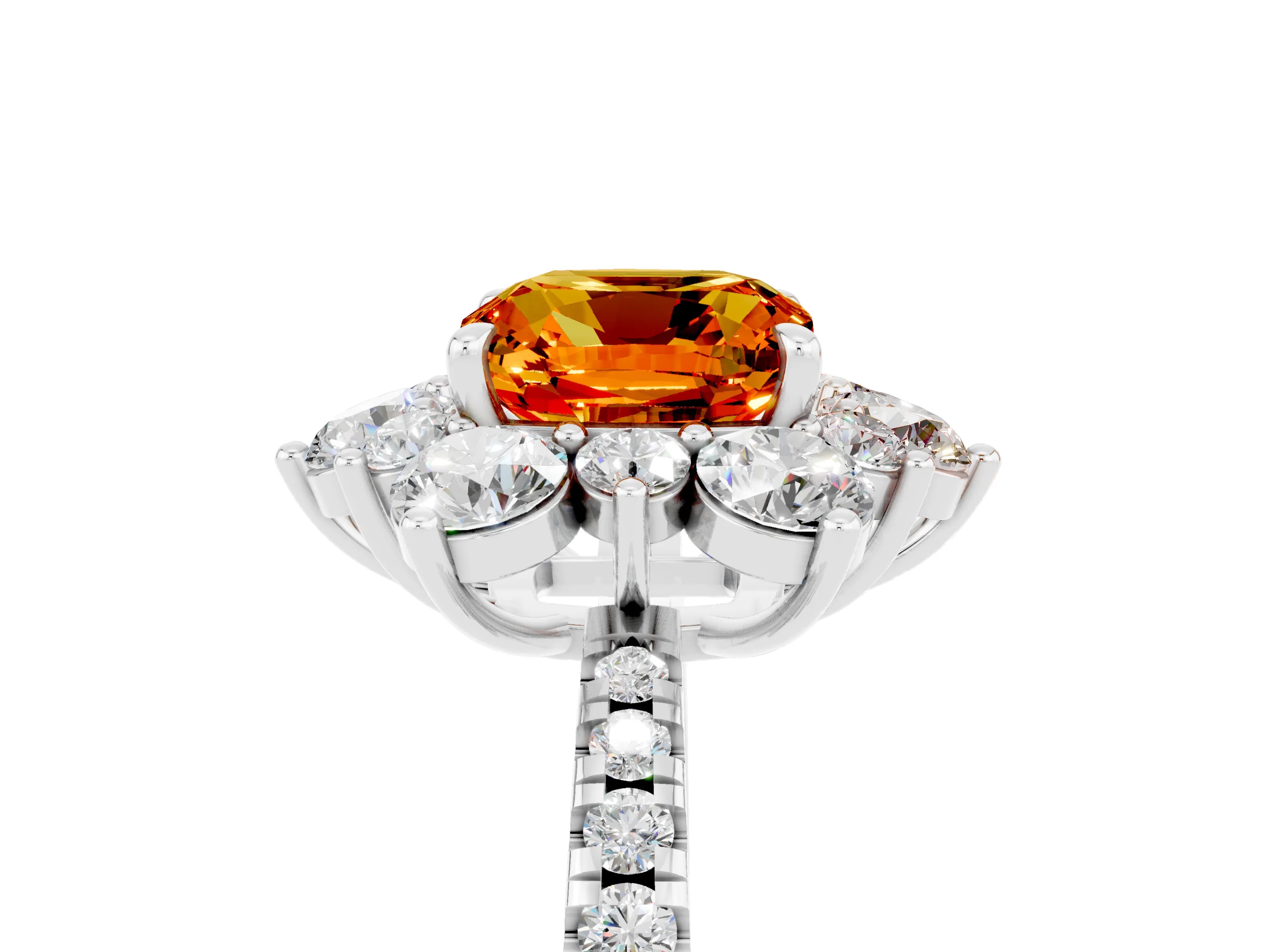 White gold Cushion Cut Cut Diamond Floral Halo Pave Band with Prong Setting_5