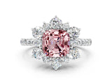 White gold Cushion Cut Cut Diamond Floral Halo Pave Band with Prong Setting