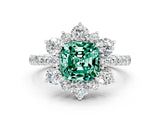 White gold Cushion Cut Cut Diamond Floral Halo Pave Band with Prong Setting