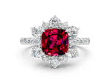 White gold Cushion Cut Cut Diamond Floral Halo Pave Band with Prong Setting
