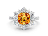 White gold Cushion Cut Cut Diamond Floral Halo Pave Band with Prong Setting