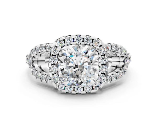 White Gold Princess Cut Split Shank Pave Halo Engagement Ring Setting