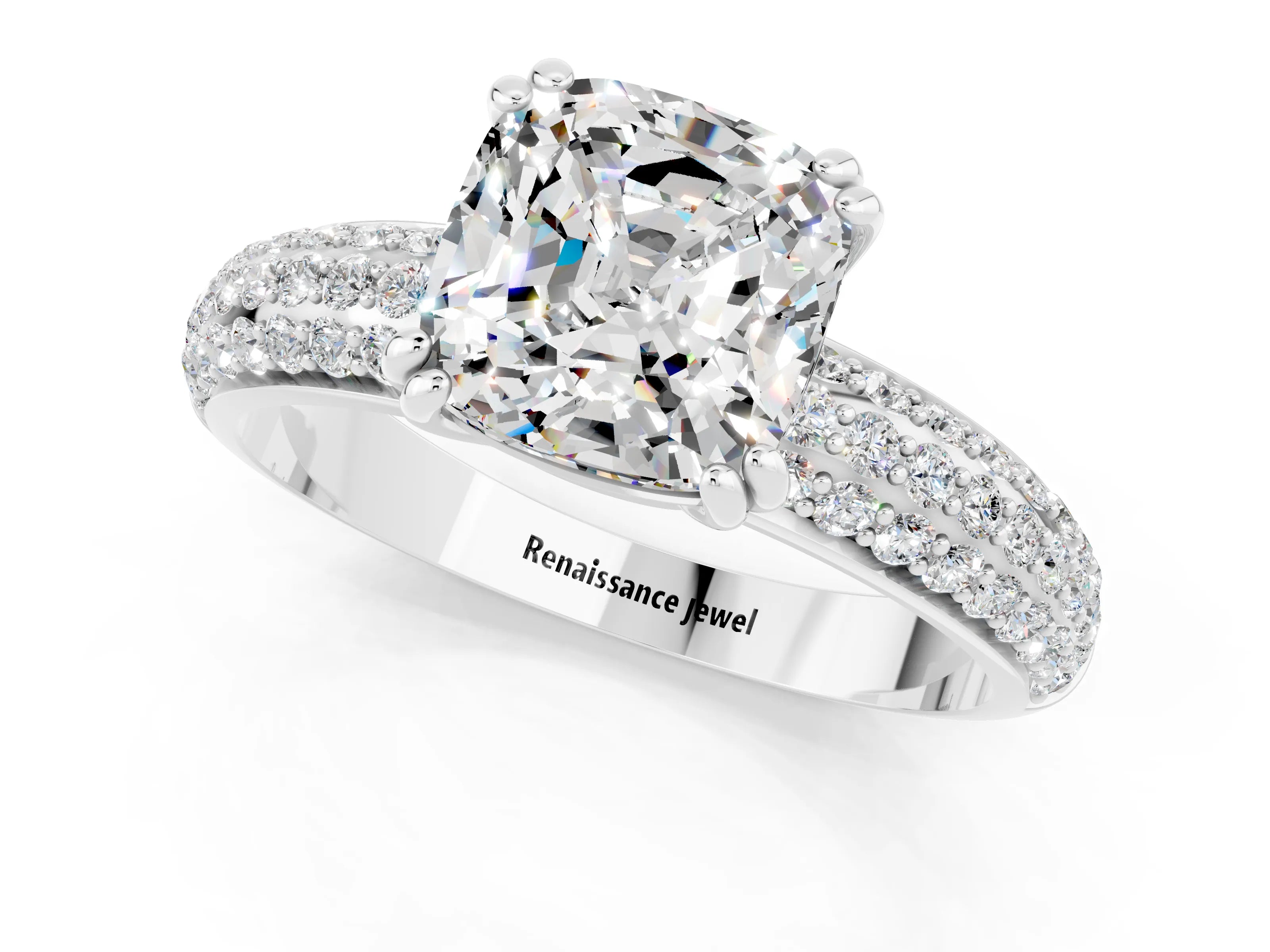 White gold Cushion Cut Cut Diamond Milgrain Marquise Band with Prong Setting_1