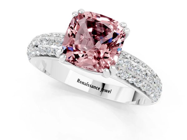 Silver Cushion Cut Cut Diamond Milgrain Marquise Band with Prong Setting