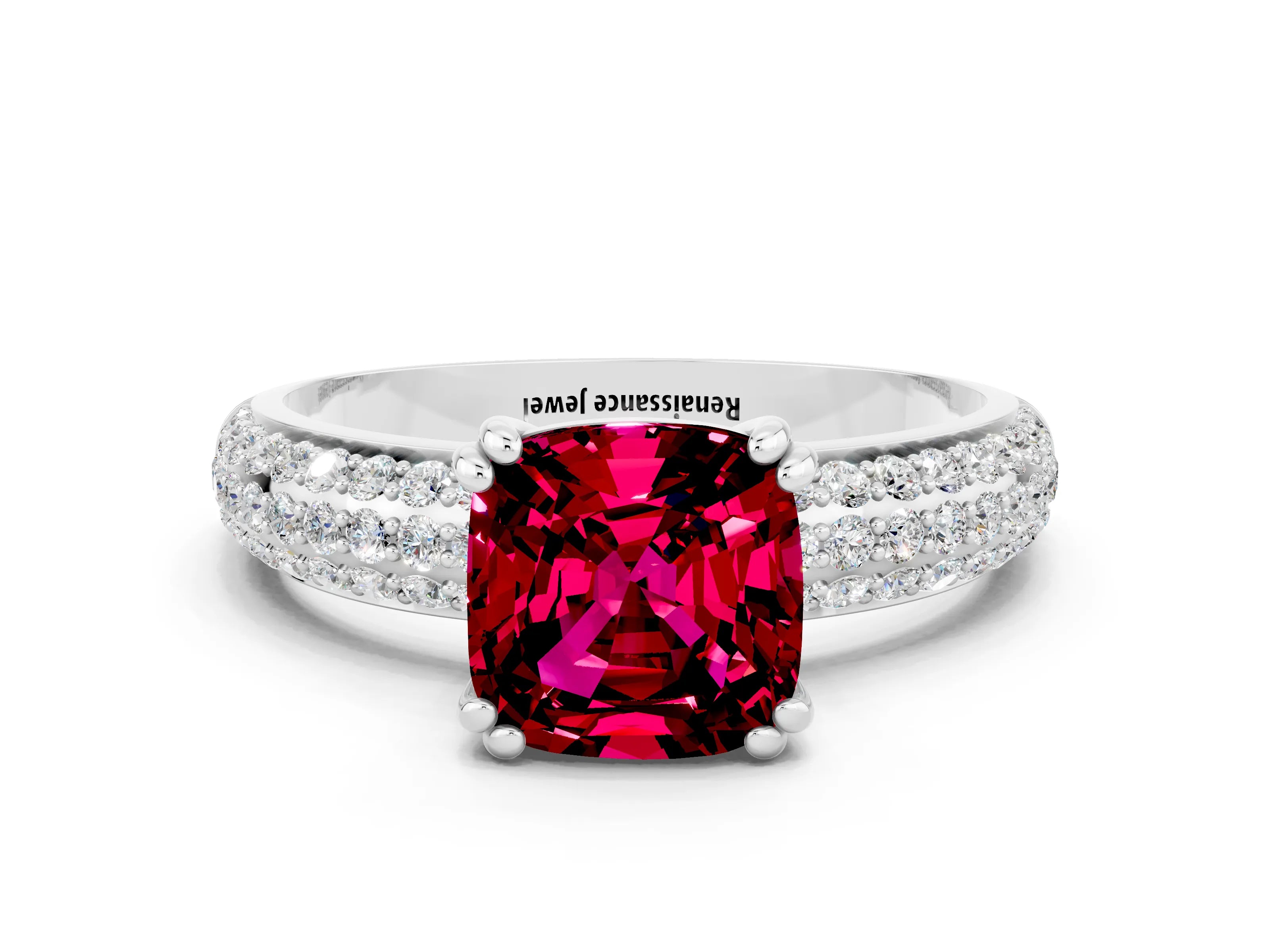 White gold Cushion Cut Cut Diamond Milgrain Marquise Band with Prong Setting