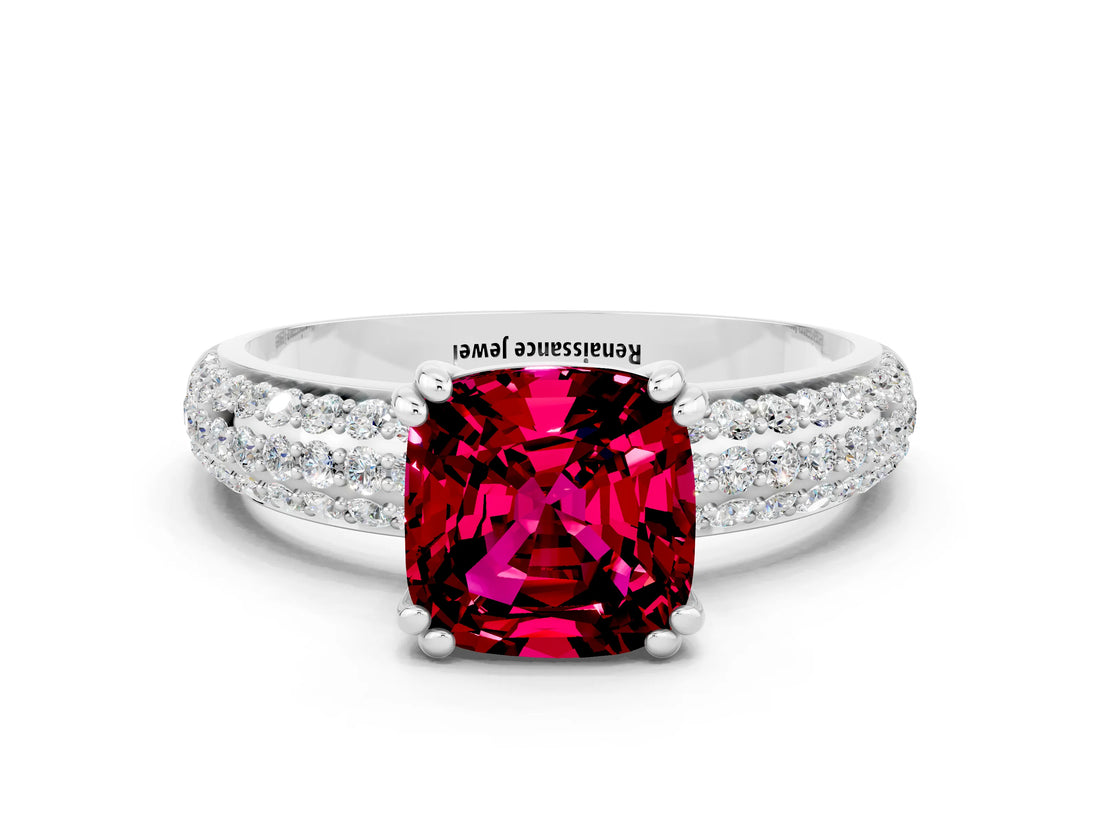 White gold Cushion Cut Cut Diamond Milgrain Marquise Band with Prong Setting