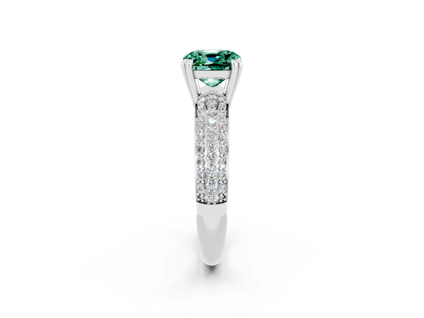 White gold Cushion Cut Green Sapphire Vintage Milgrain Ring with Round  Stations