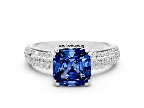 White gold Cushion Cut Cut Diamond Milgrain Marquise Band with Prong Setting