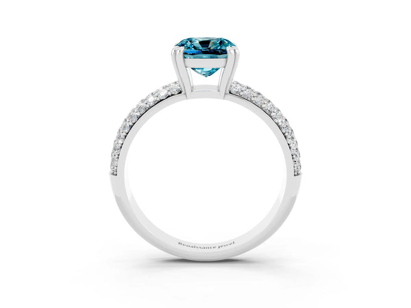 Silver Cushion Cut Cut Diamond Milgrain Marquise Band with Prong Setting