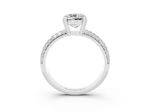 White gold Cushion Cut Moissanite Vintage Milgrain Ring with Round  Stations