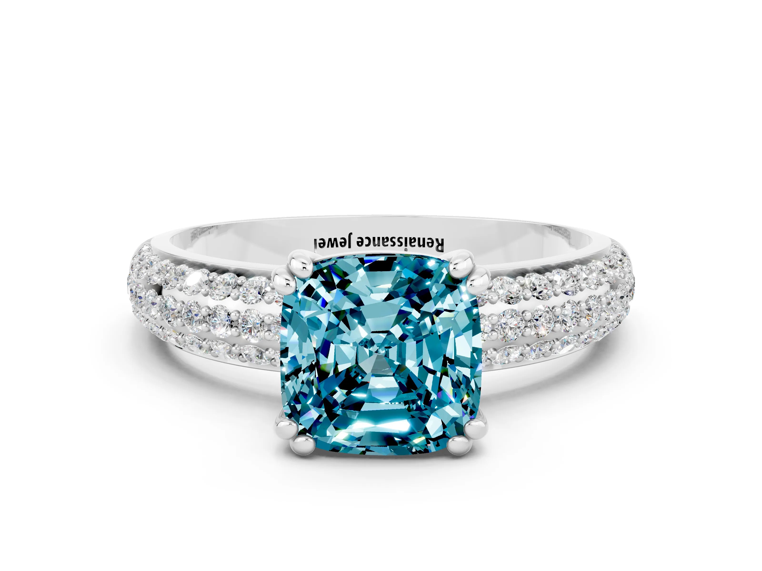White gold Cushion Cut Cut Diamond Milgrain Marquise Band with Prong Setting