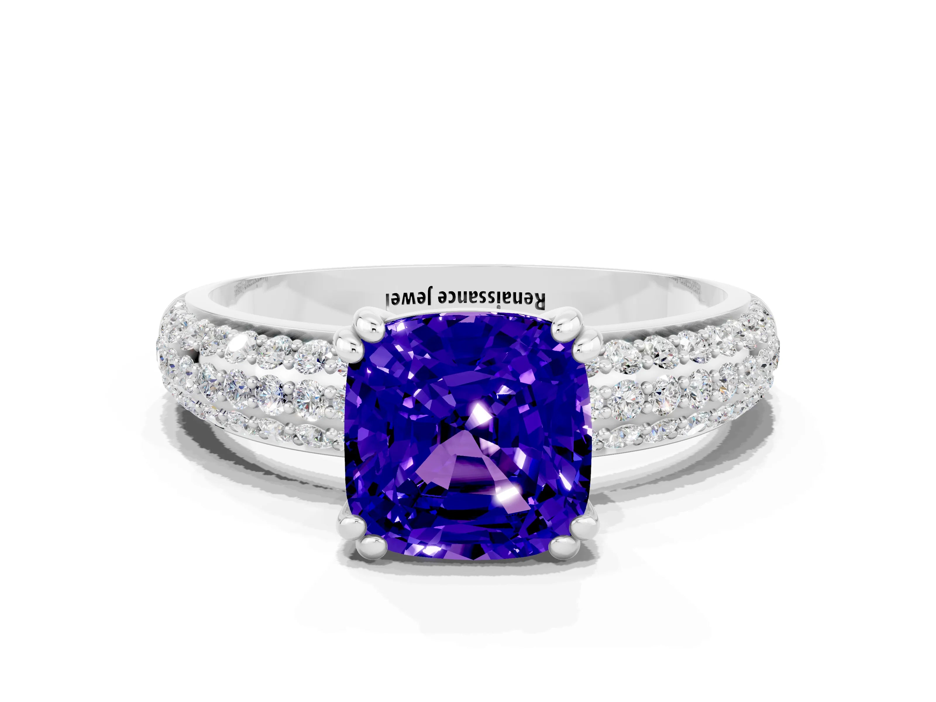 White gold Cushion Cut Cut Diamond Milgrain Marquise Band with Prong Setting