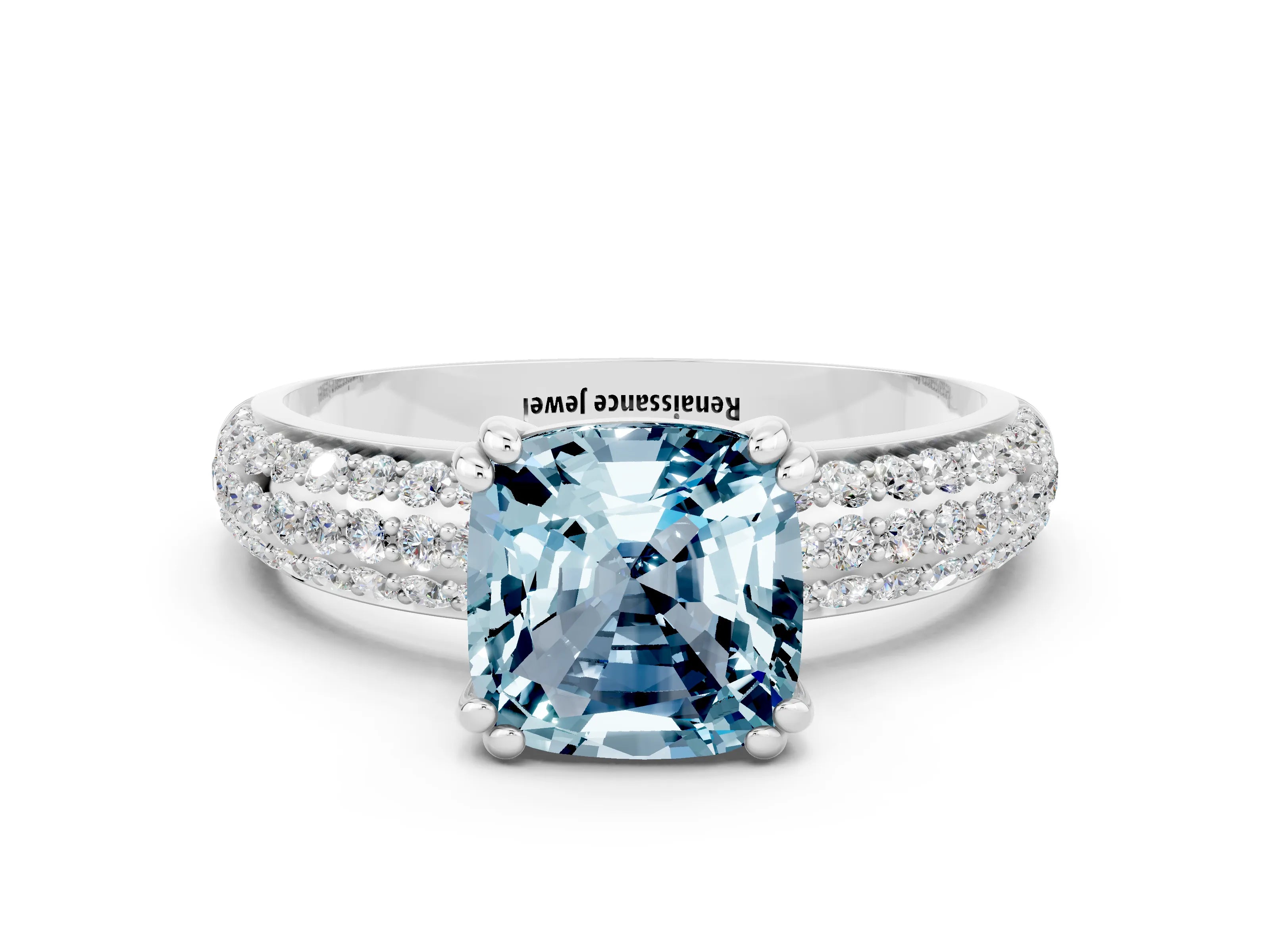 White gold Cushion Cut Cut Diamond Milgrain Marquise Band with Prong Setting