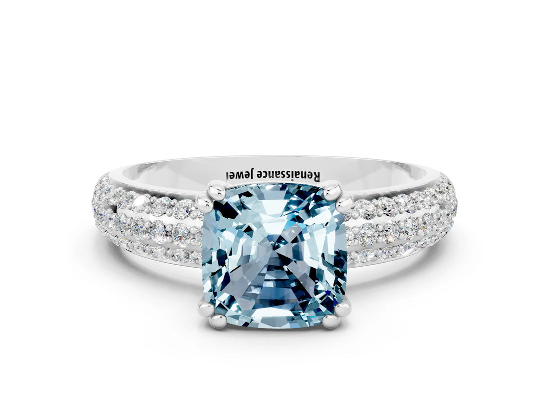 White gold Cushion Cut Cut Diamond Milgrain Marquise Band with Prong Setting