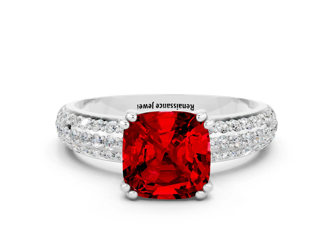 White gold Cushion Cut Cut Diamond Milgrain Marquise Band with Prong Setting