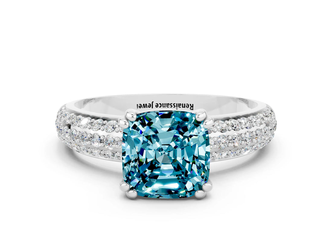 White gold Cushion Cut Cut Diamond Milgrain Marquise Band with Prong Setting