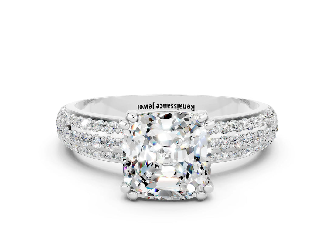White gold Cushion Cut Cut Diamond Milgrain Marquise Band with Prong Setting
