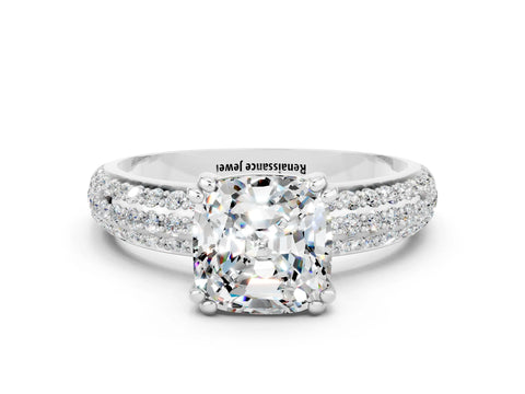 White gold Cushion Cut Cut Diamond Milgrain Marquise Band with Prong Setting