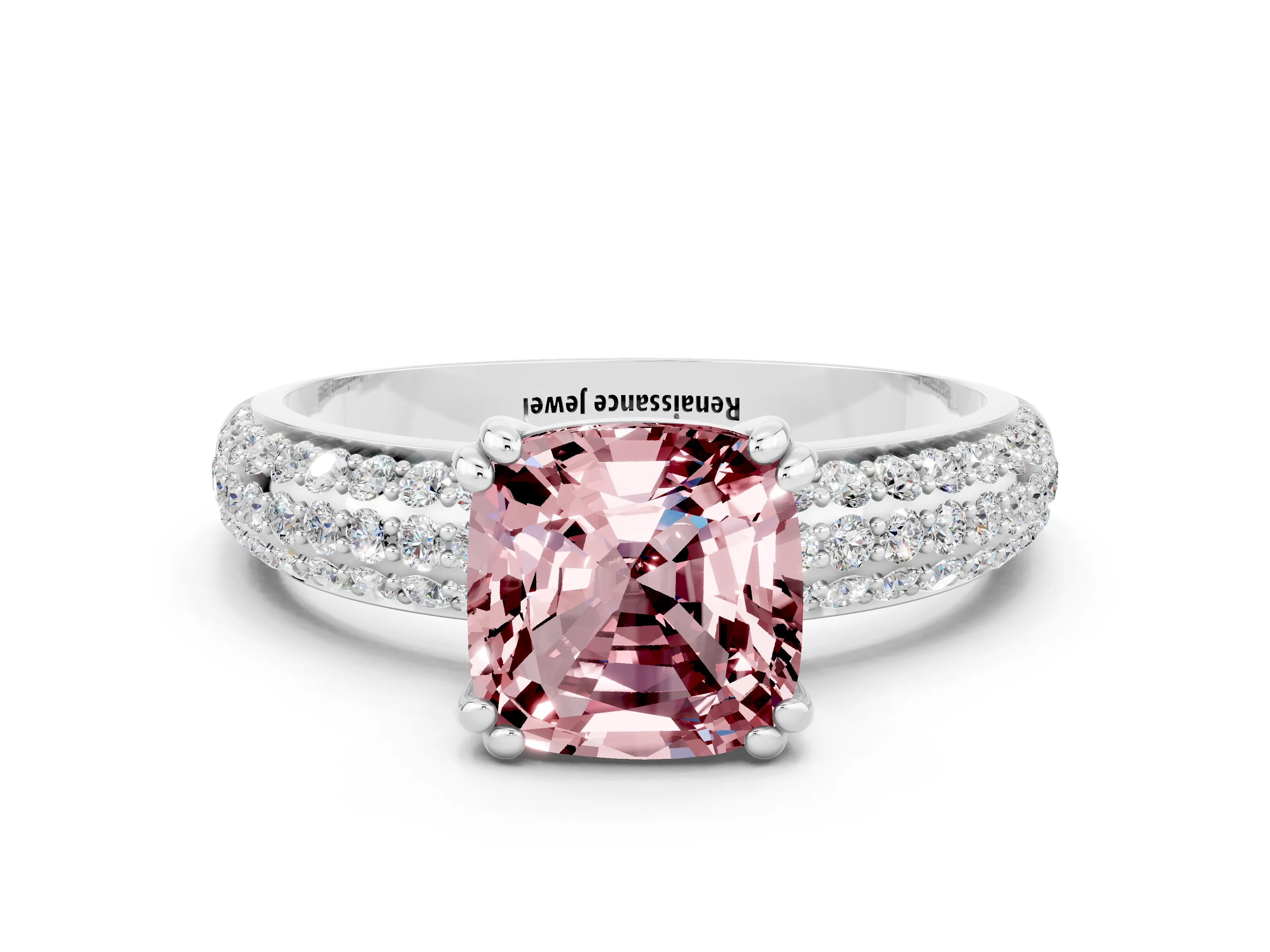 White gold Cushion Cut Cut Diamond Milgrain Marquise Band with Prong Setting