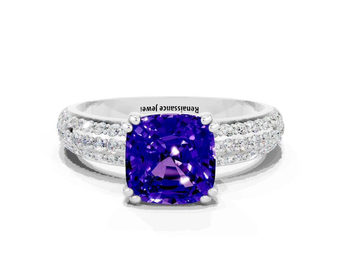 White gold Cushion Cut Cut Diamond Milgrain Marquise Band with Prong Setting