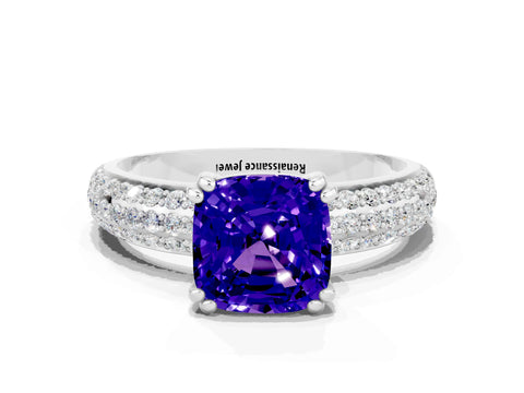 White gold Cushion Cut Cut Diamond Milgrain Marquise Band with Prong Setting