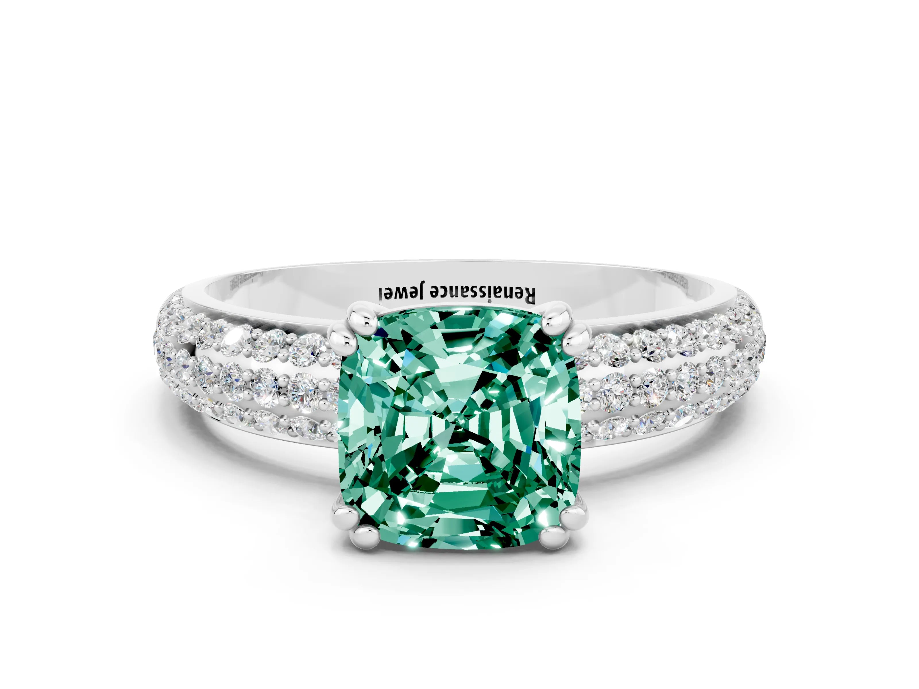 White gold Cushion Cut Cut Diamond Milgrain Marquise Band with Prong Setting